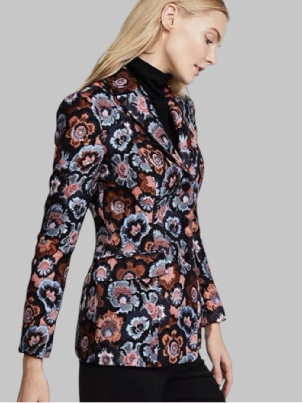 THEORY Floral Jacquard Riding Jacket Blazer 4 Multi Italian Woven - Picture 3 of 16